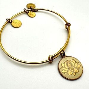 Alex and Ani gold tone Lotus flower initial bracelet Bangle adjustable